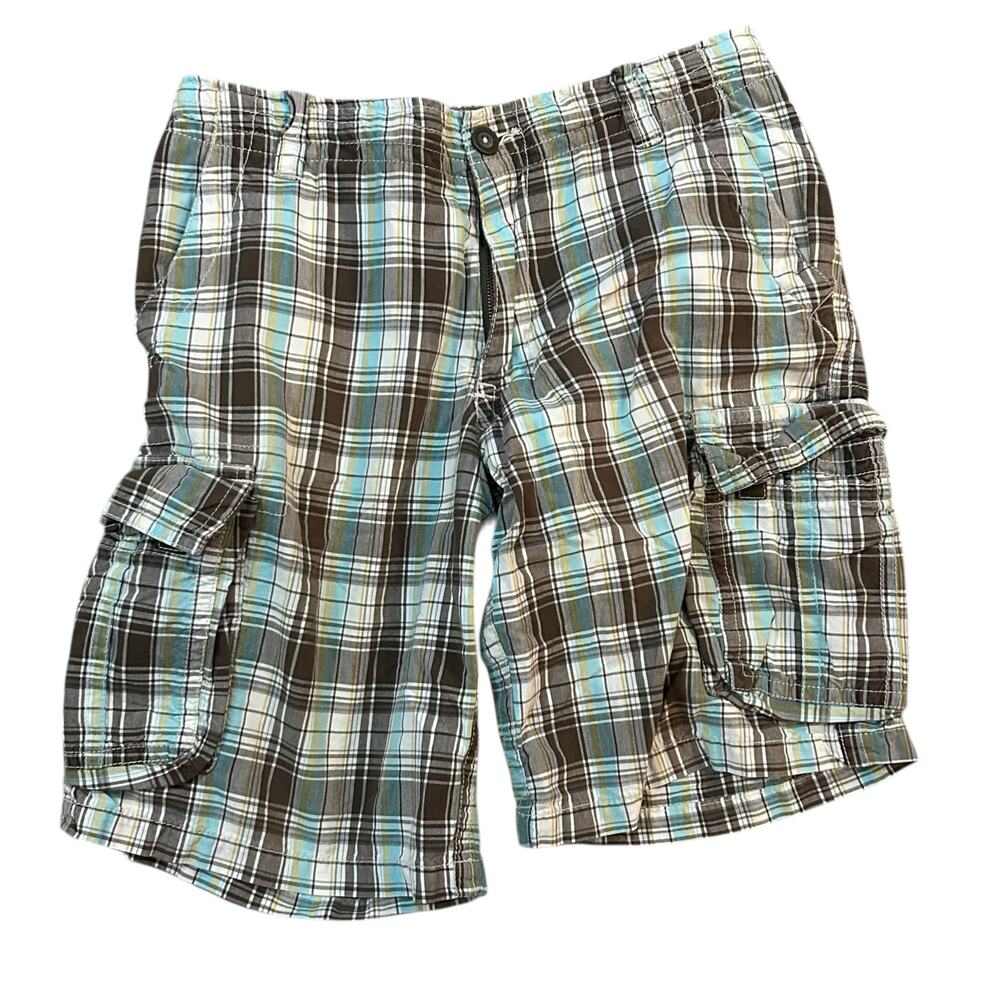 Aeropostale Authentic Cargo Shorts 33x10 Heavy Cotton Twill Y2K Plaid Festival